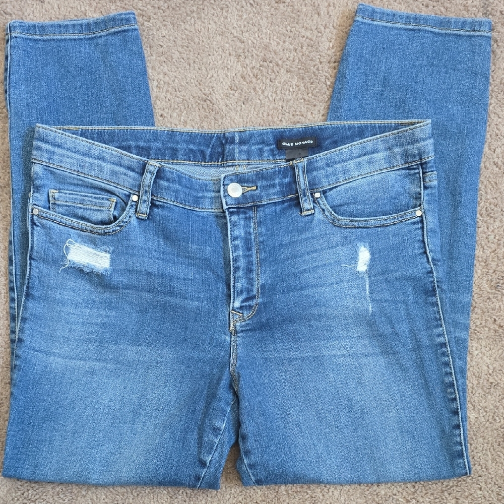 Club Monaco Distressed Blue Women's Skinny Jeans Mid-Rise Sz 10 Stretchy